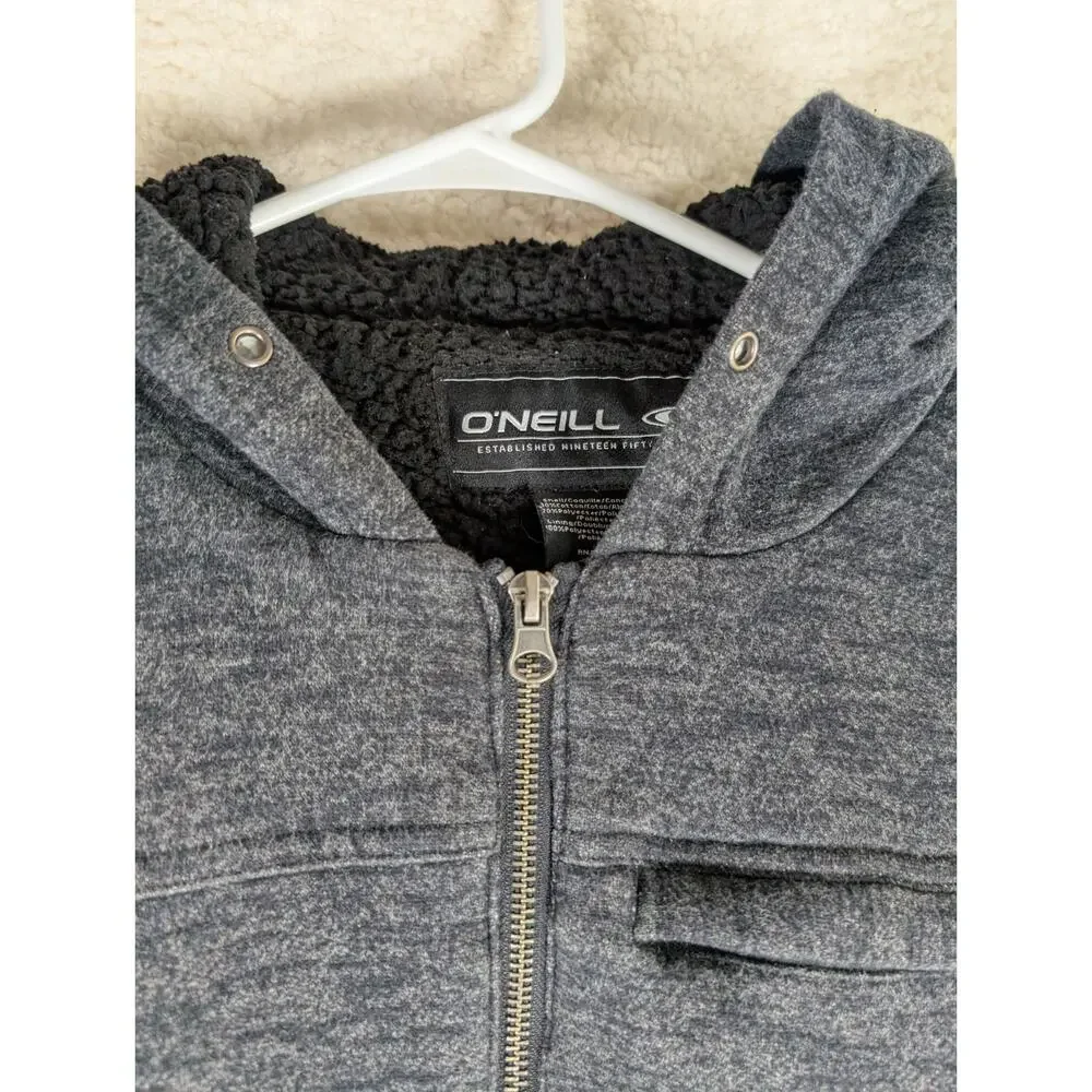 O'Neill Hoodie Sweatshirt Mens XL Y2K Sherpa Lined Black Skater Full Zip READ